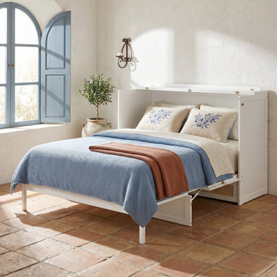 Grand lit escamotable, lit escamotable peu encombrant, rangement à tiroirs en rotin, ferme moderne, chambre d'amis