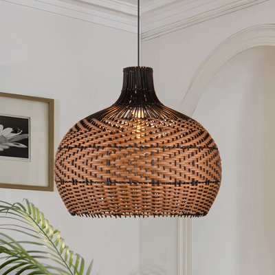 Handwoven Rattan Pendant Light, Rustic Farmhouse Ceiling Light for Dining Room