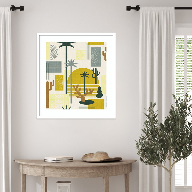 «Palm Springs Geometric Escape Mustard» par Alexandra Weise, reproduction d'art encadrée
