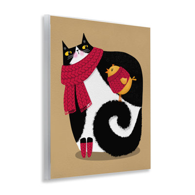 «Whimsical Autumn Cat & Bird», plaque murale par Gabriela Avila