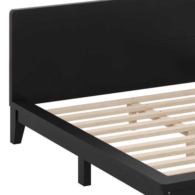 Solid Wood Platform Bed Frame With Headboard, Full, Black