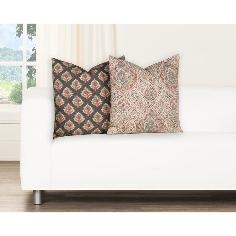 Oreiller décoratif en argile 100% coton Magnolia Home Fashions Nomad, H 16 po x l 16 po, Polyester, Damas rouge