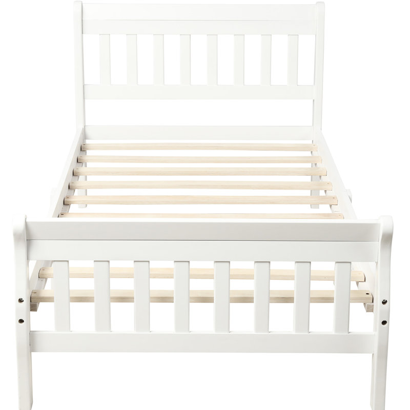 Structure de lit simple: bois massif avec tête de lit, support à lattes, plateforme élégante et blanche
