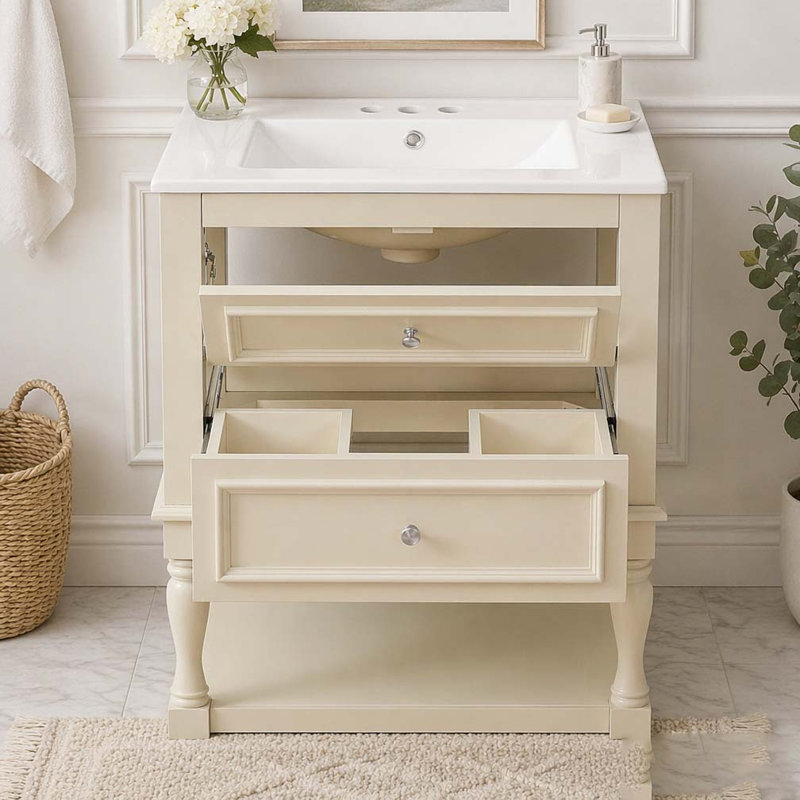 Meuble-lavabo 24 po avec lavabo en céramique, Beige