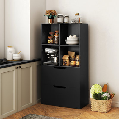 51” 5-Tier 4-Cube Bookcase with 2 Drawers for Living Room, Study, Home Office Black by Ebern Designs