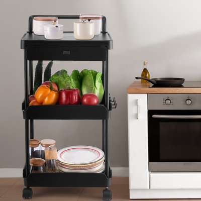 VEVOR 3-Tier Rolling Utility Cart with Drawer, Kitchen Cart with Lockable Wheels