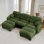 Canapé modulaire en U plissé en chenille 3 places avec mousse ergonomique, accoudoirs courbés, deux repose-pieds et coussins décoratifs ronds pour un confort personnalisable.