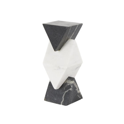 Cole And Grey Marble Stacked Pyramid Geometric Sculpture With White Diamond Center