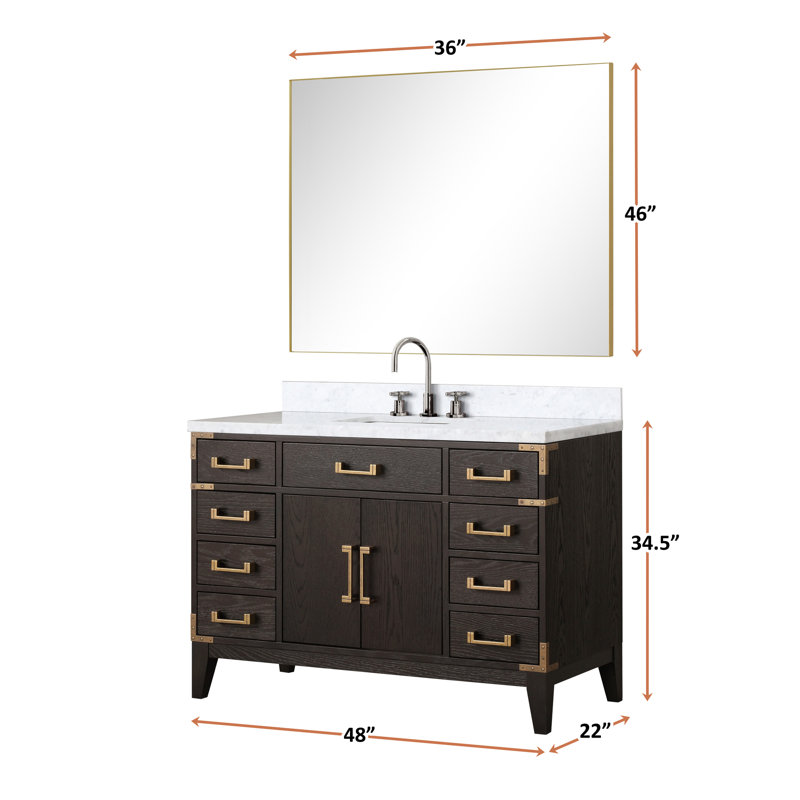 Meuble-lavabo simple en chêne blanc 48 po X P 22 po D, comptoir en marbre de Carrare, ensemble de robinet et Miroir