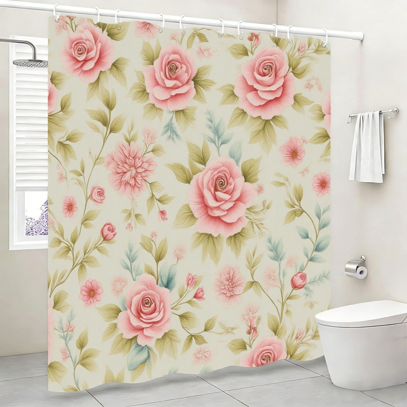 Rideau de bain Vintage Rose avec crochets, 72 po x 72 po (180 x 180 cm), rose