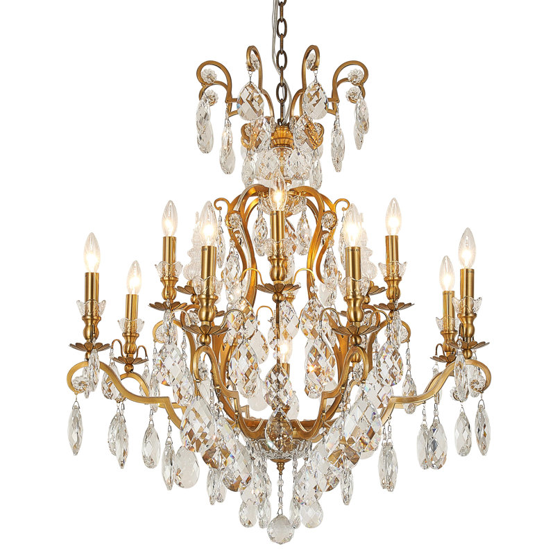 Lustre en cristal 13 lumières Traditional, Laiton antique
