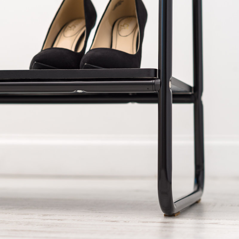Black Steel Garment Rack with Marble Wood Shelf