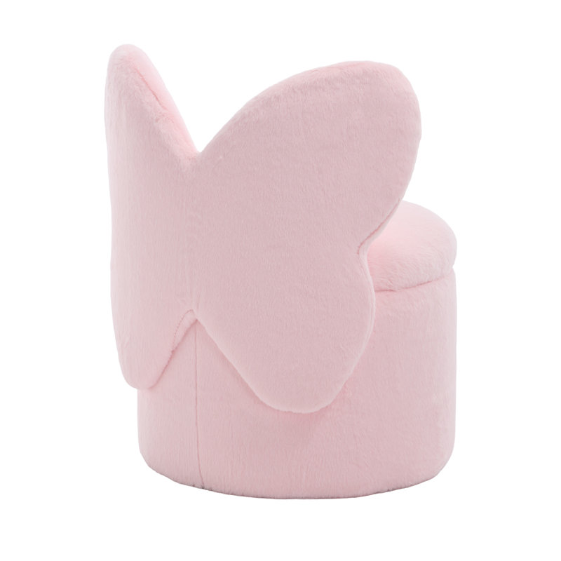 Adorable Butterfly Back Storage Stool - Kids' Round Ottoman With Lid For Girls' Playroom, Pink