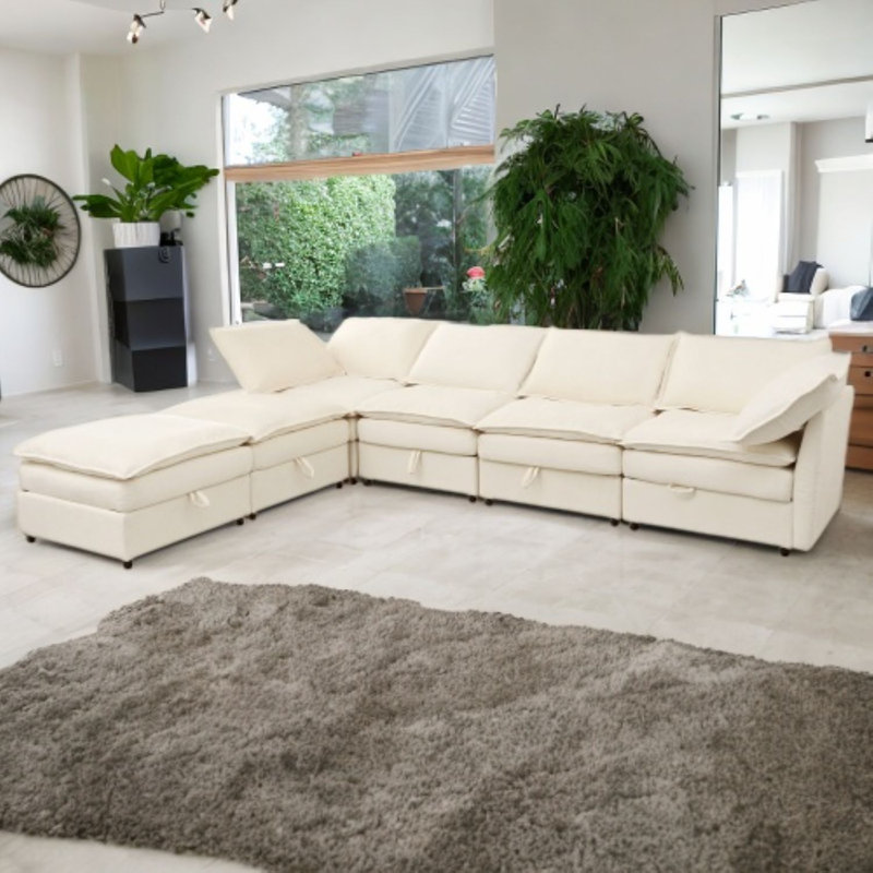 Canapé modulaire 6 pièces avec rangement sous le siège, ensemble de canapé moderne et confortable pour le salon