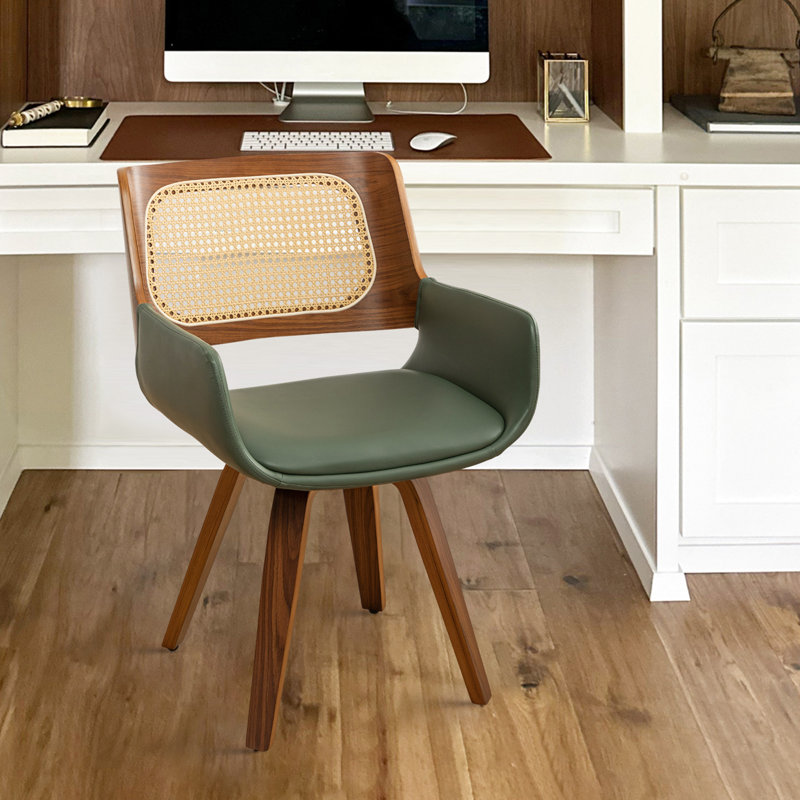 Chaise de bureau pivotante en similicuir et dossier en rotin , Vert