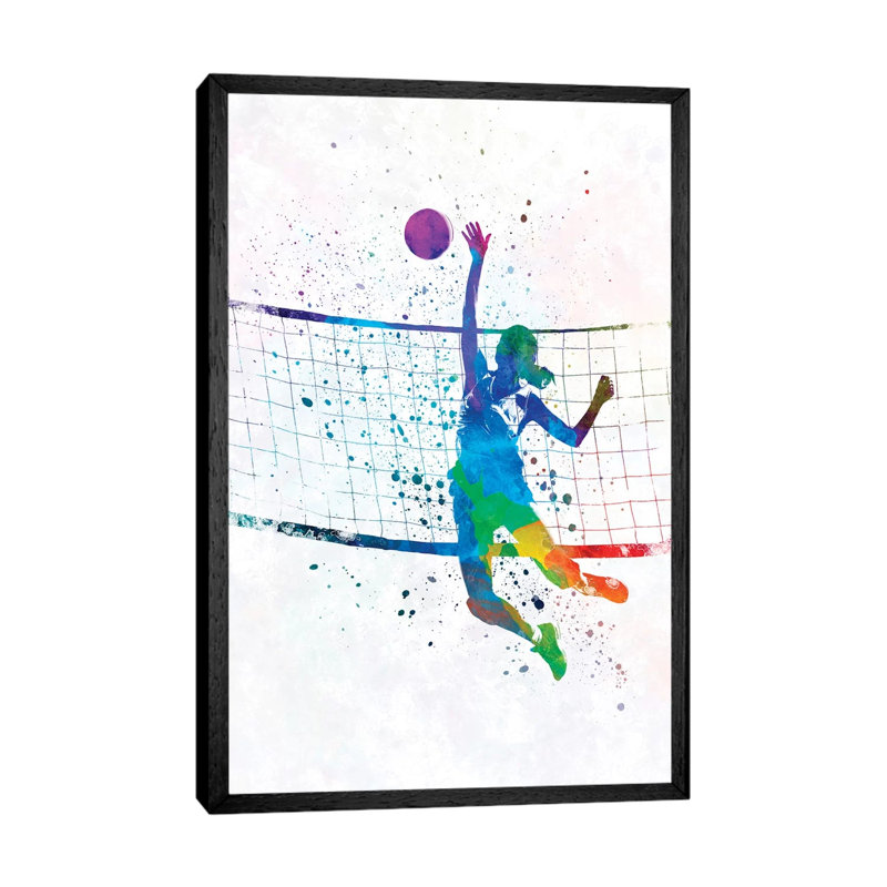 Woman Volleyball Player by Paul Rommer - Painting on Canvas, Black Framed, 101.6 cm H x 66.04 cm W