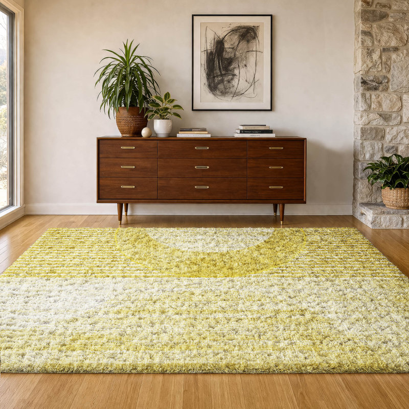Tapis à poil long de qualité supérieure lavable à la machine ADS676, Blé, 8 pi x 10 pi