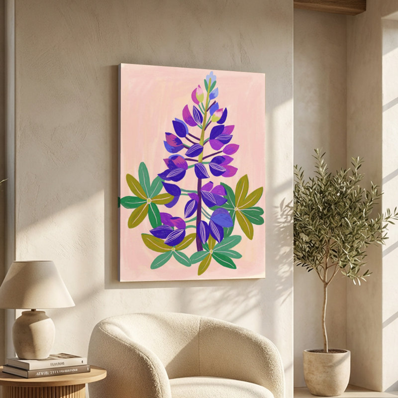 Lupin violet fleuri sur une tige - Impression d'art mural moderne sur toile tendue sur châssis, 91,4 cm (H) x 61 cm (L), prête à être accrochée
