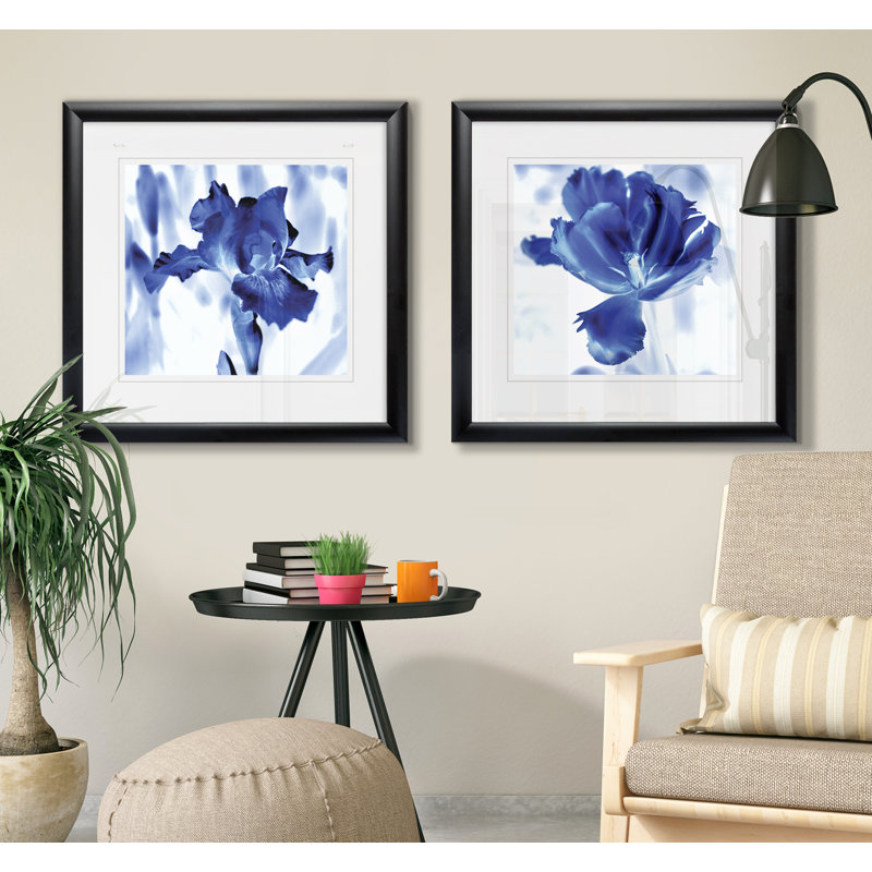 Blue Ice Iris - Matted and Framed Under Acrylic Glass, Set of 2, Large Living Room Wall Art