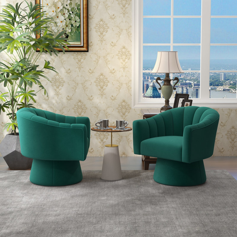 Avalina Velvet Swivel Barrel Chair, Green