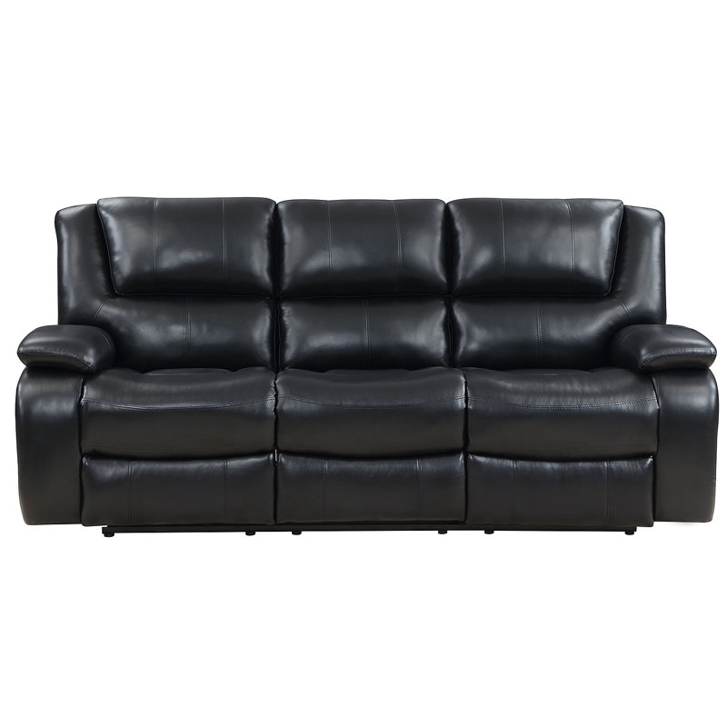 Elodie Black Upholstered Motion Reclining Sofa, Manual - Handle / Lever, Black