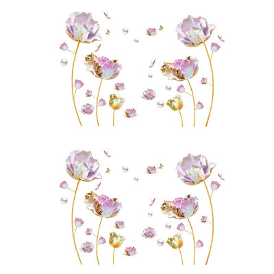 4 PCS 3D Fleur Autocollants Muraux Or Tulipe Floral Art Décalcomanies pour le Salon Chambre TV Fond Décoration Murale
