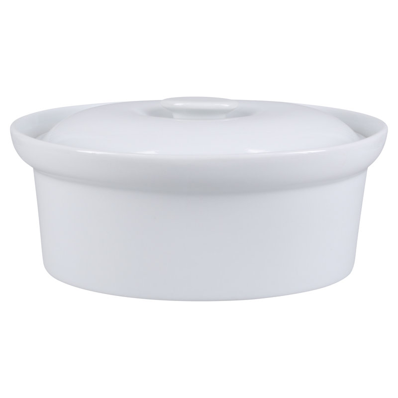 White Glazed Porcelain Oval Casserole Dish with Lid, 1.5 Quarts