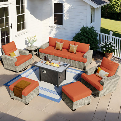 Dzion Outdoor Wicker 5 Person Seating Group With Cushions And Ottomans