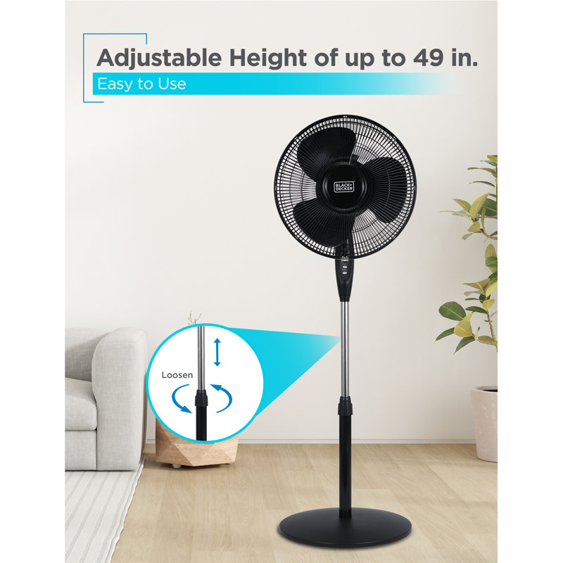 BFP Series BLACK+DECKER Adjustable Oscillating Fan, 3 Speed Settings with LED Control Panel, Fan with Pedestal, Black