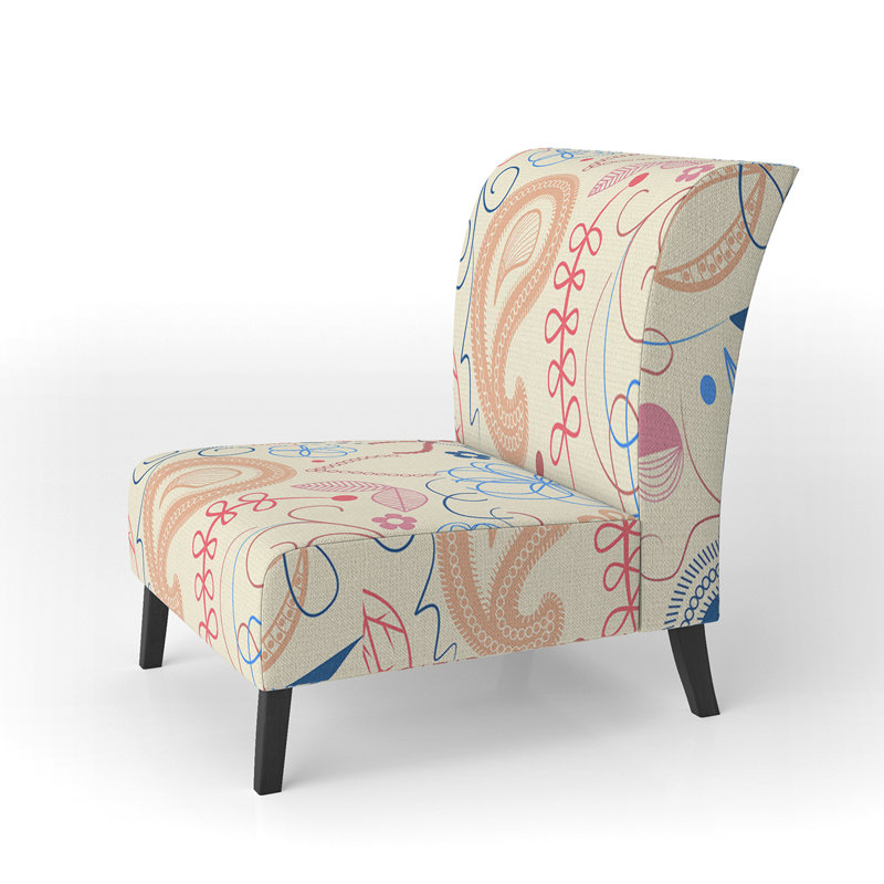 Brechta Vibrant Curve Design II - Velvet Upholstered Modern Slipper Chair, Beige/Red/Orange