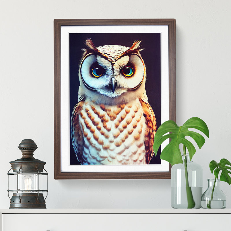 Owl Portrait No.2 - Framed Print, 46cm H x 34cm W x 2cm D, Walnut Framed