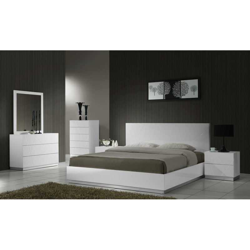 Mchenry Platform Bed, Full, White Glossy Lacquer