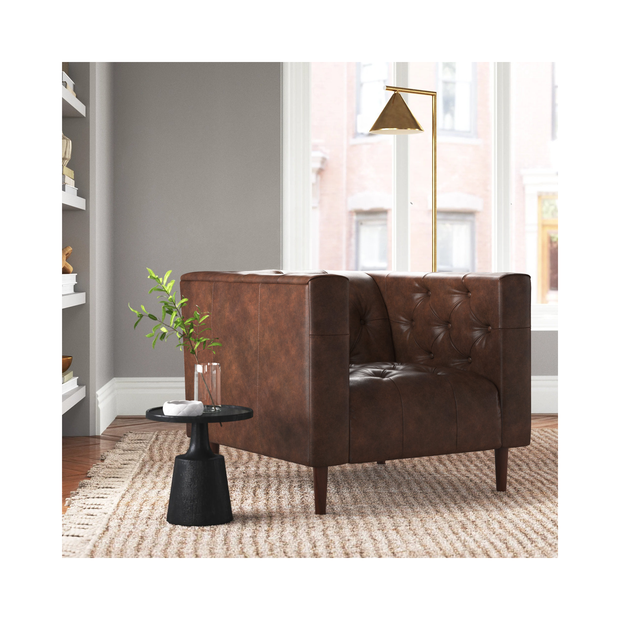Cornelia Upholstered Club Chair, Vintage Tobacco Top Grain Leather