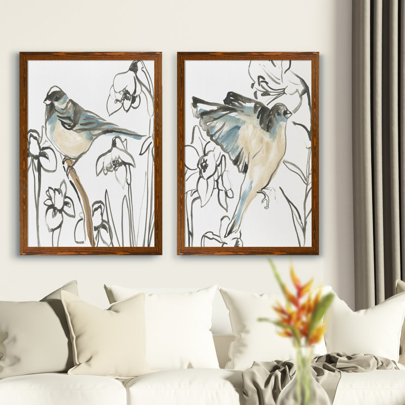 Songbird Meadow - ensemble de 2 peintures encadrées, H 20 po x l 16 po, Toile encadrée, Espresso