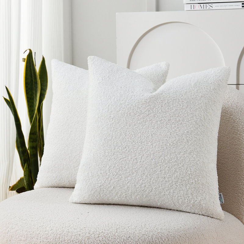 Textured Pillow Covers Textured Boucle Pillow Covers, White, Square 22"