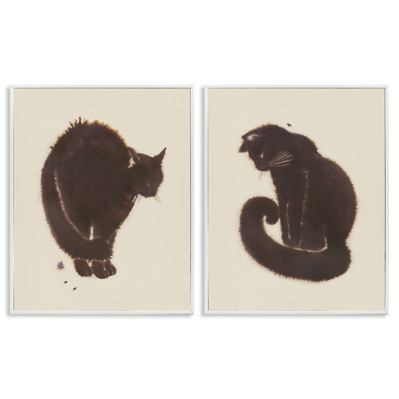  «Simple Cats on Beige», ensemble de 2 giclées par Grace Popp, H 14 po x l 11 po