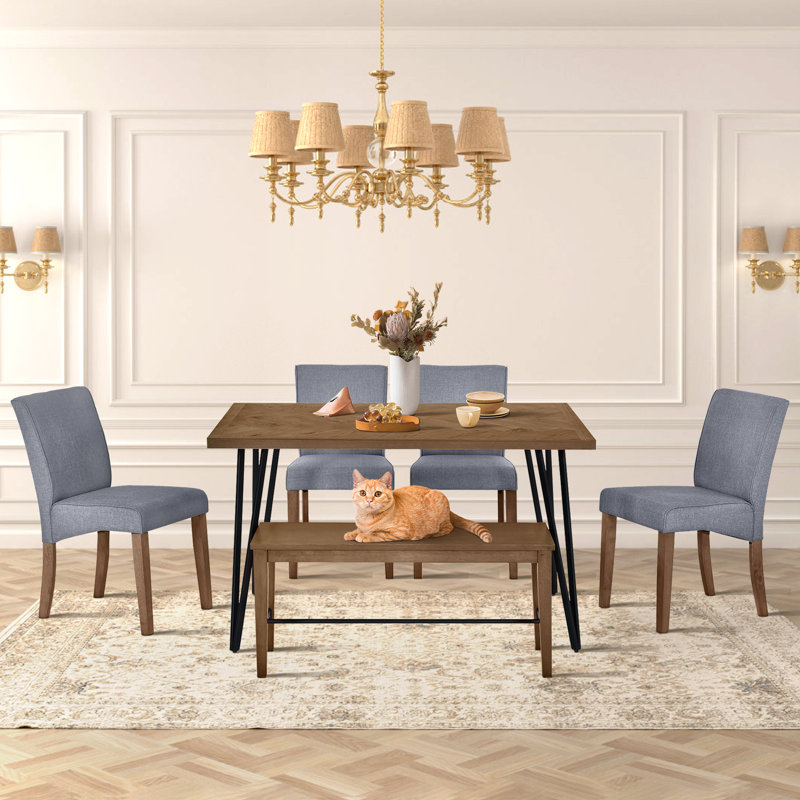 Ewenn 6 - Person Four Leg Dining Set, Brown, Gray