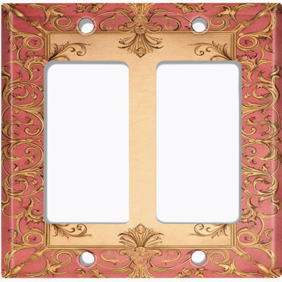 Metal Light Switch Plate Cover; US Standard Size 4 Gang Toggle - Printed Image of Vintage Floral Frame