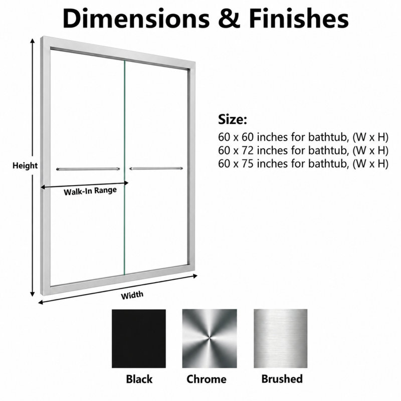 Porte de douche coulissante double encadrée avec verre transparent 5/16 po Fusion l 56 à 60 po x H 75 po Fusion, Chrome