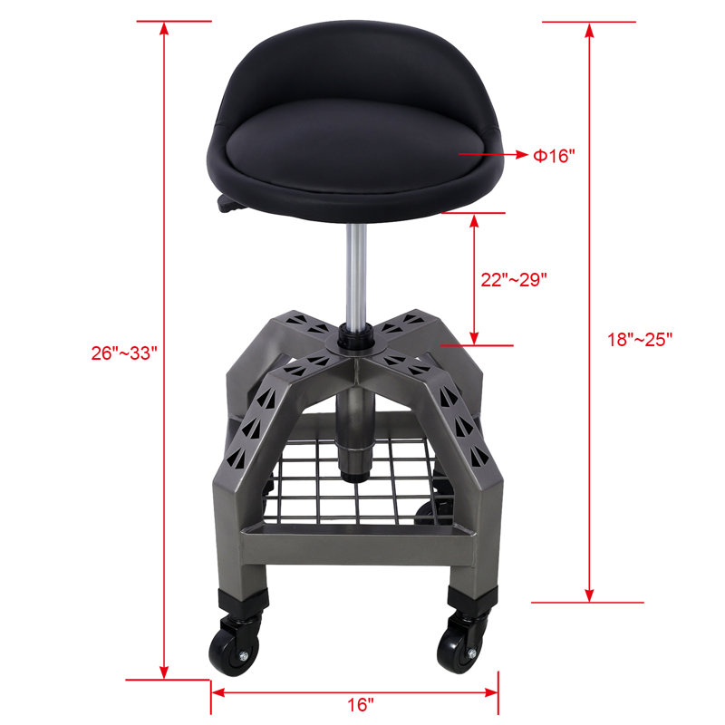Tabouret pneumatique pivotant à 360 degrés, siège mécanique à roulettes, tabouret mécanique à roulettes robuste, tabouret à roulettes gris
