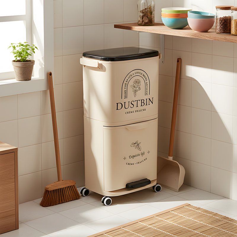 PP Manual Lift Waste Bin - 3.5L, Cream