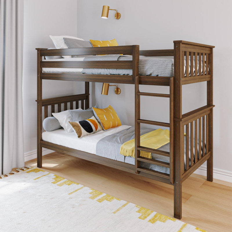 Lit superposé simple en bois massif Aileana, Noyer