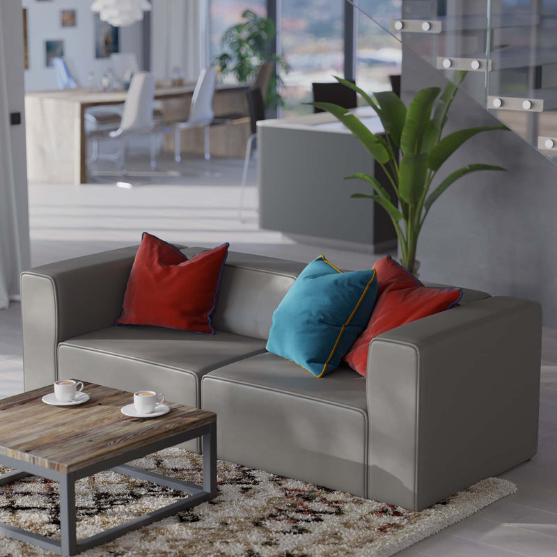 Mingle Vegan Leather 2-Piece Sectional Sofa Loveseat, Gray Faux Leather