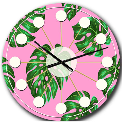 Tropical Palm Leaves III - Horloge murale moderne Mid-Century