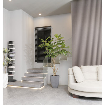 Arbre à fleurs 85,6 po artificiel en forme d'arbre à pain beige en fibre de pierre beige idéal pour l'intérieur et l'extérieur