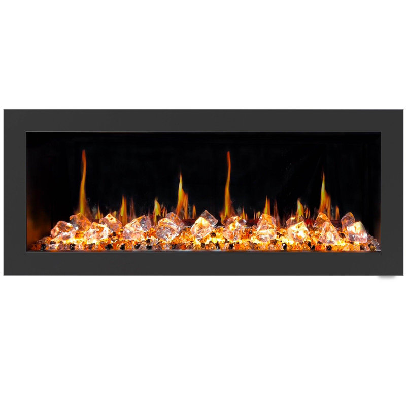 Litedeer Homes Latitude II ZEF48X 48" Smart Electric Fireplace | Ultra-Slim Wall Mounted & Recessed | HD Multi-Flame, Breathing Logs with Crushed Ice Rocks Decor, App Control