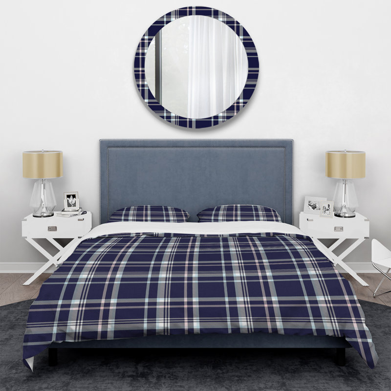 Tartan à carreaux bleus - ensemble de housse de couette abstrait - microfibre de polyester
