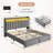 Upholstered Platform Bed with Nailhead Trim, LED Light 2-Tier Shelf Headboard, Charging Station, 2 Under Bed Storage Drawers & 2 Side Pockets, No Box Spring Needed-1619131641-1619131623