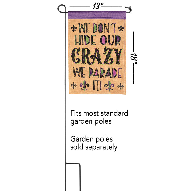 Double Sided 18 in. H x 13 in. W Polyester Mardi Gras Garden flag