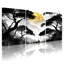 Ensemble de 3 tableaux muraux sur toile tendue représentant la silhouette d'un arbre en noir et blanc avec un soleil doré-1387061012